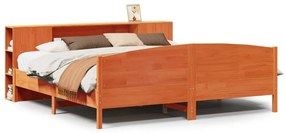 barna tömör fenyőfa könyvespolcos ágy matrac nélkül 180 x 200cm