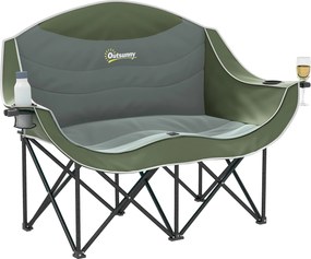 Outsunny két személyes összecsukható kempingszék pohártartóval és hordtáskával — párnázott dupla ülés, max. 250 kg | Aosom