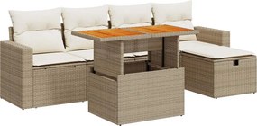 vidaXL 6 részes bézs polyrattan akácfa kerti ülőgarnitúra párnával