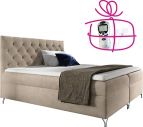 Boxspring ágy, 140x200, bézs Velvet szövet, GULIETTE + ajándék