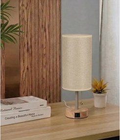 Brilagi - Asztali lámpa USB-porttal TABLON 1xE27/25W/230V tölgy/bézs