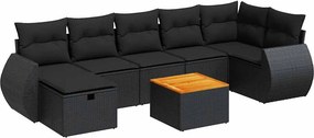vidaXL 8 részes fekete polyrattan kerti ülőgarnitúra párnákkal