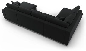 Fekete bársony kinyitható tárolóhelyes sarokkanapé (bal oldali-U alakú) Kyoto – Cosmopolitan Design