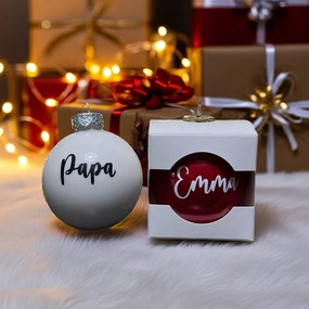 Neves üveggömb 6cm egyedi felirattal ajándék papírdobozban