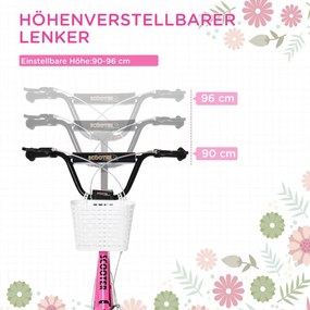 HOMCOM Gyerek Roller fékkel, állítható magasságú, könnyű acél, rózsaszín