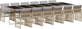 vidaXL 13 részes bézs polyrattan kerti étkezőgarnitúra párnákkal