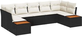 vidaXL Kerti Kanapé Szett párnával 7 pcs Fekete és Krém Polyrattan