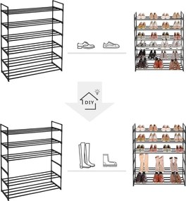 Cipőtartó 3 szintes, 2 darabos készlet, fém cipőtároló, 12–15 pár cipőhöz, fekete