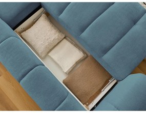 Kék kinyitható-tárolóhelyes sarokkanapé (jobb oldali-heverő résszel) Fuji – Bobochic Paris