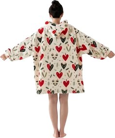 báránybunda hatású kapucnis, ujjas pléd WINTER HEARTS, színes kivitel