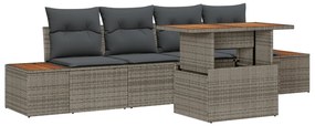 5 részes kert kanapé szett párnákkal Szürke Poly Rattan