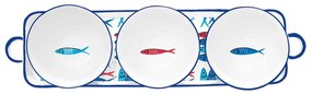 Szardínia hal mintás porcelán tálka szett 3 db tálcával