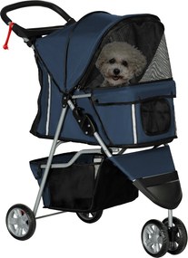 PawHut Összecsukható Kutya Babakocsi Tároló Kosárral Hálós Ablakokkal és 2 Univerzális Kerekekkel, Terhelhetőség 15 kg, 75x45x97 cm, Tengerészkék | Ao