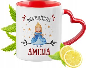 Piros bögre szív alakú füllel Amelia számára Ajándék