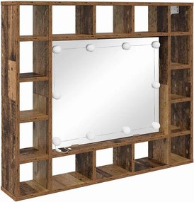 vidaXL Tükörszekrény tükör lámpákkal Régi fa 91 x 15 x 76,5 cm Faanyag