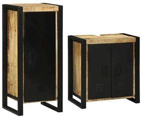 Fürdőszoba bútor szett tárolóval 2 pcs Barna Tömör Mangófát