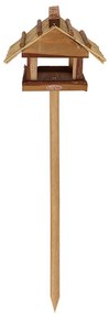 Leszúrható fa madáretető, szalma tetővel, 113 cm