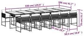 13 részes szürke polyrattan kerti ülőgarnitúra párnákkal