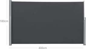 Oldalsó terasznapellenző, belátásgátló, szürke, 280 g/m² 180 x 400 cm
