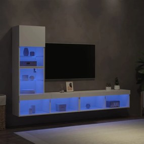 4 darab fehér szerelt fa fali TV-bútor LED-del