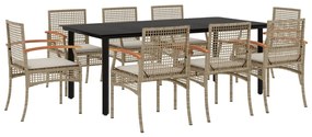 vidaXL 9 részes bézs polyrattan kerti étkezőgarnitúra párnákkal