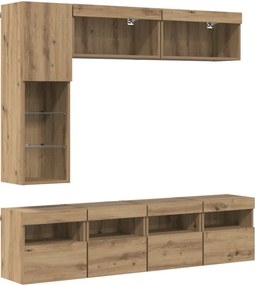 vidaXL TV szekrény leddel Falra szerelhető 7 pcs Artisan tölgy Faanyag