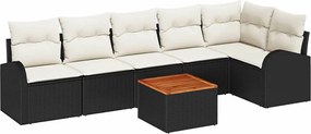 vidaXL Kerti Kanapé Szett tárolóval 7 pcs Fekete és Krém polirattan