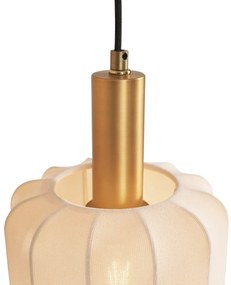 Japandi függőlámpa fekete és arany színben, bézs lámpabúrával, 3-fényes - Pluni