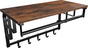 Falra szerelhető kabáttartó, ruhafogas 66x30x27 cm, rusztikus barna és fekete