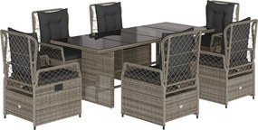 vidaXL 7 részes szürke polyrattan kerti étkezőgarnitúra párnával