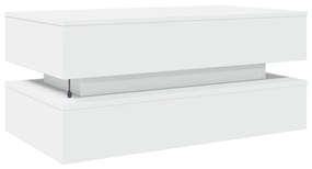 fehér dohányzóasztal LED-lámpákkal 90x50x40 cm