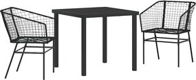 vidaXL Kert étkező szett 3 pcs Fekete polirattan