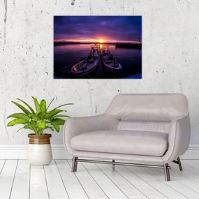 Egy halászhajók képe egy kikötőben (üvegen) (70x50 cm)