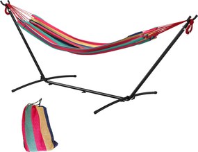 Outsunny Hintaágy Állvánnyal 310x117 cm Kemping Hintaágy Hordozható Táskával Állítható Magasság 120 kg Terhelhetőség Teraszra Narancs és Piros Csíkokk