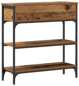 Konzol Asztal Régi Fa 72,5x25x75 cm Műanyag Fa és Acél
