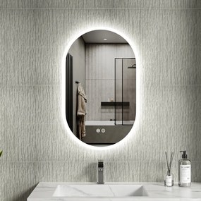 Erga Demi, ovális LED tükör 50x80cm, 3 színű fény, első világítás, páramentes fűtőbetét, ERG-V01-Demi-5080-CL