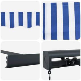 Manuálisan behúzható napernyő kék és fehér 500x300 cm