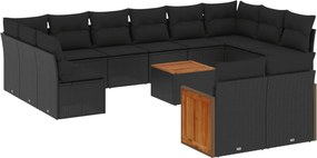 vidaXL 13 részes fekete polyrattan kerti ülőgarnitúra párnákkal