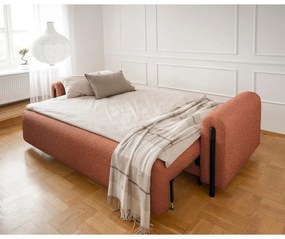 Terrakotta színű buklé kinyitható-tárolóhelyes kanapé 244 cm Arcadova – ELTAP