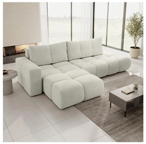 Kihúzható L-alakú kárpitozott sarokülőgarnitúra tárolóval ALMADA balos bézs