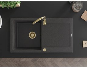 Mexen Leo, gránit mosogató 900x500x190 mm, 1 kamrás, fekete foltos arany szifonnal, 6501901010-76-G