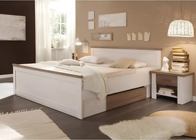 Ágykeret + 2db éjjeliszekrény, DTD fóliázott, sonoma tölgy trüffel/mandulafenyő fehér, LUMERA