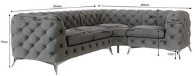 Szürke bársony sarokkanapé (jobb oldali-L alakú) Chelsea – Ropez