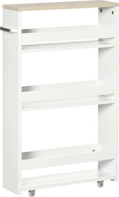 Kleankin 3-szintes Keskeny Fürdőszobai Tárolószekrény Oldalsó Fogantyúval és Kerekekkel Konyhához és Nappaliba Modern Stílus 48x15x80 cm Fehér | Aosom