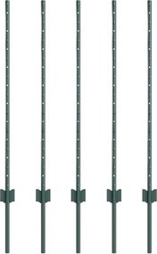 vidaXL Kerítésoszlop 5 pcs Zöld 140 cm Acél