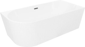 Mexen Silo szabadon álló, jobbos, bordázott sarokkád 170 x 80 cm, fehér, gun metal túlfolyóval - 52891708000P-95