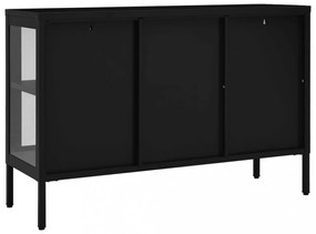 fekete acél és üveg tálalószekrény 105 x 35 x 70 cm