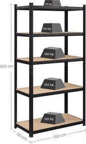 Nagy teherbírású tárolópolc szett (2 db), fekete