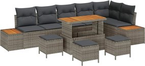 vidaXL Kerti Kanapé Szett párnával tárolóval 10 pcs Szürke Poli rattan