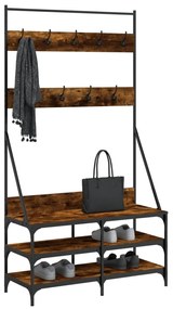 vidaXL füstös tölgy színű ruhafogas cipőpolccal 100x40x184 cm